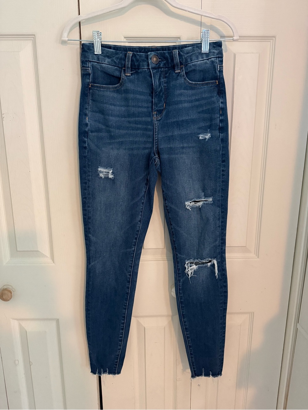 American Eagle The Dream Jean Curvy High Rise Distressed Jeggings Dark Blue